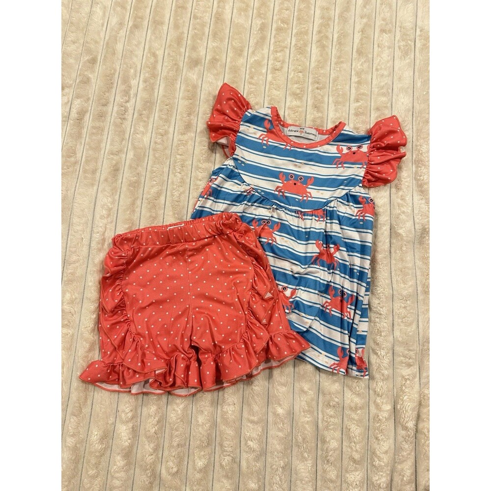 Adorable Sweetness Crab Ruffle Top & Shorts Set - Girls Size 5